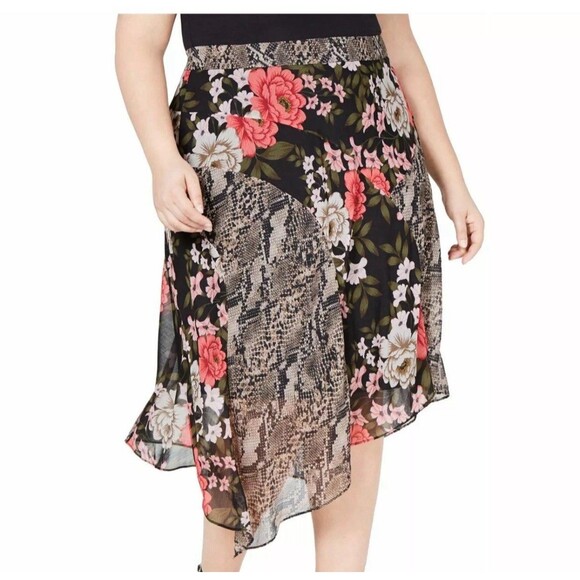 NWT INC International Concepts 20W Plus Floral Snake Print Lined Flowy Skirt - Picture 1 of 11